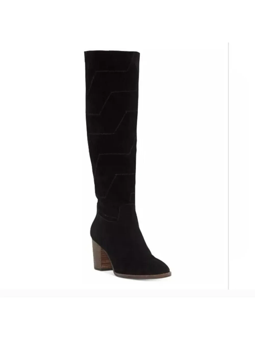 Lucky Brand Black Suede Leather Prouska Heeled Boots 8M